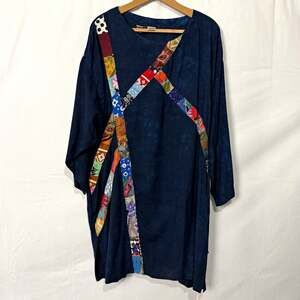 1990s Nativewear Designs Blue Patchwork Tunic Dress Art to Wear Sz S